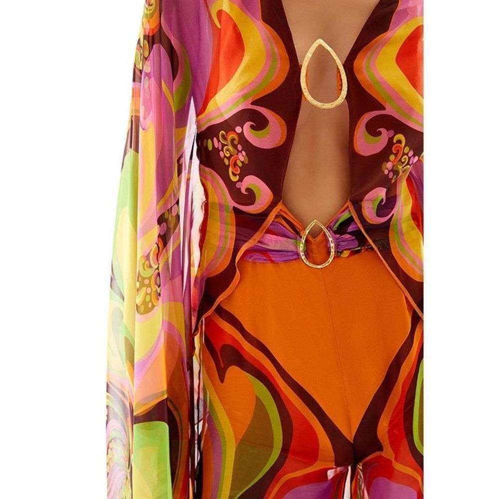 RAISA VANESSA PRINTED CHIFFON JUMPSUIT WITH DEEP NECK AND GOLD BUCKLE $2,290 - Picture 4 of 14